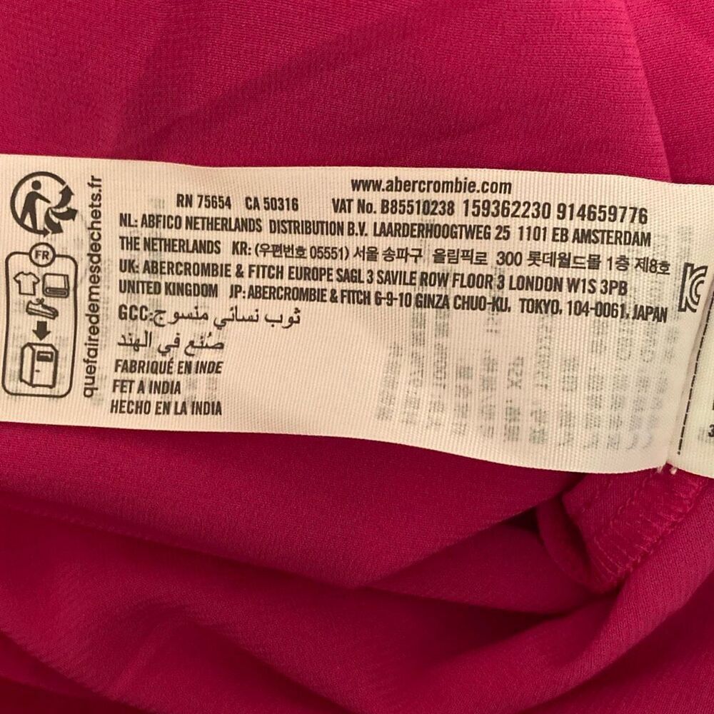 NWT Abercrombie & Fitch Vibrant Pink Asymmetric Ruffled Mini Dress Vneck adjusta - Picture 12 of 12